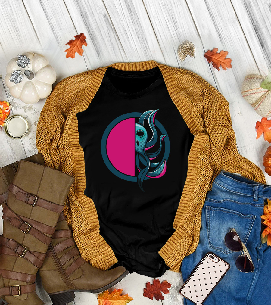 Octo Portal Cosmic Creature Emerging from Neon Circle T-Shirt