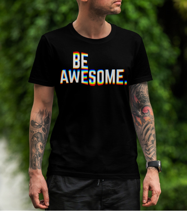 BE AWESOME Retro 3D Text Optical Illusion T-Shirt