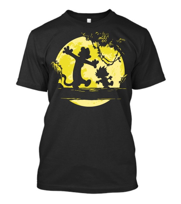 Calvin And Hobbes Dancing In Moonlit Forest T-Shirt
