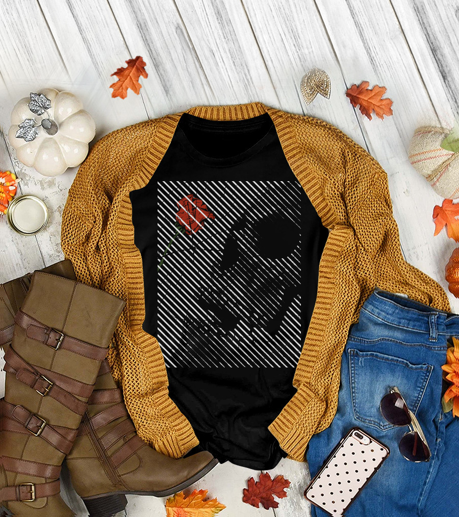 Give Skeleton Holding Rose Diagonal Lines T-Shirt