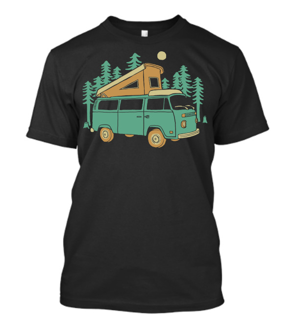 Go Wilderness Camping Adventure Van In Forest Scene T-Shirt