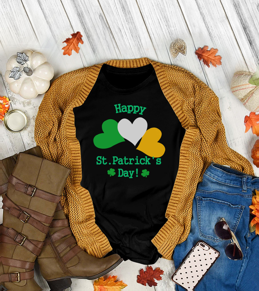 Happy St. Patrick's Day Shamrock Hearts and Clovers T-Shirt