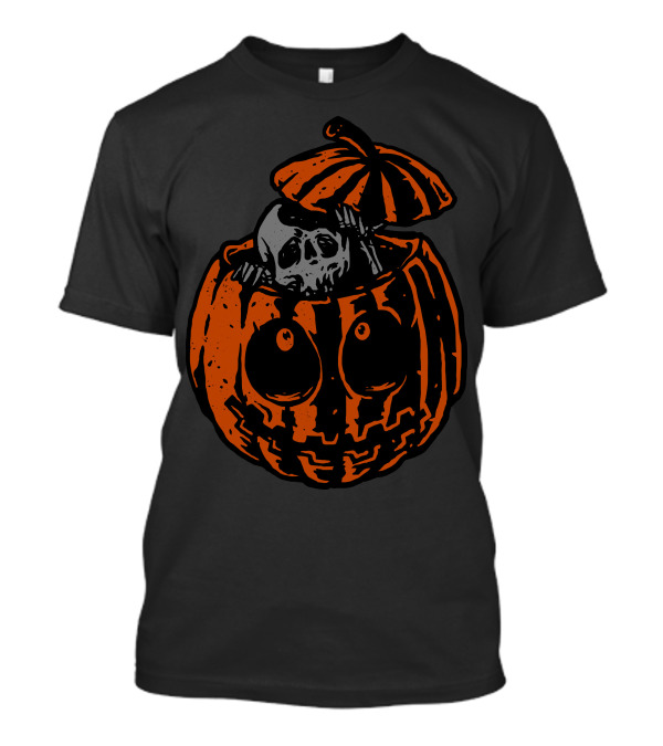 Skeleton Emerging From Pumpkin Hiding Inside Jack-o'-Lantern T-Shirt