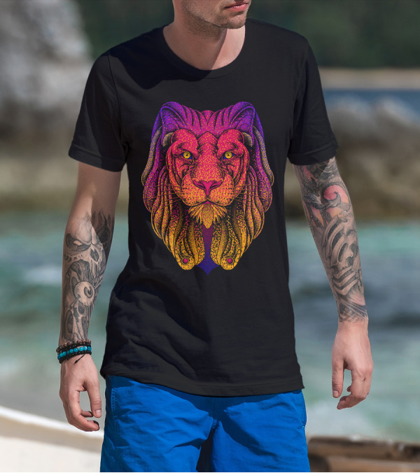 King Of Wild Vivid Lion Illustration Multicolor T-Shirt