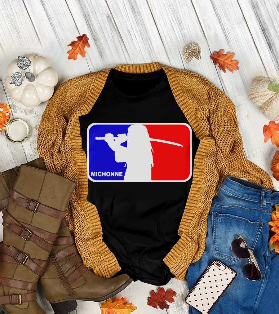 Michonne Nba Style Silhouette with Sword in Blue and Red T-Shirt