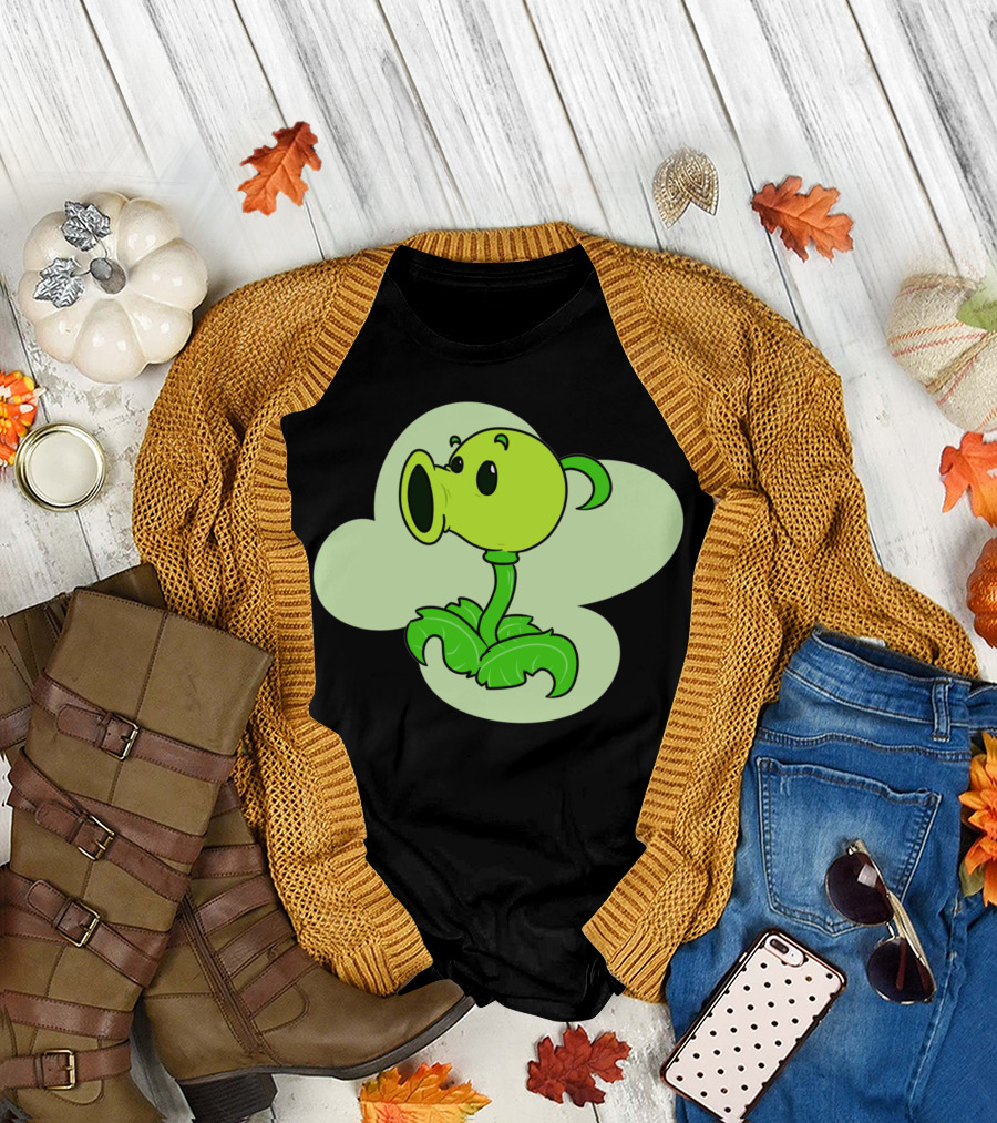 Peashooter Plants vs. Zombies Character Cartoon Green T-Shirt
