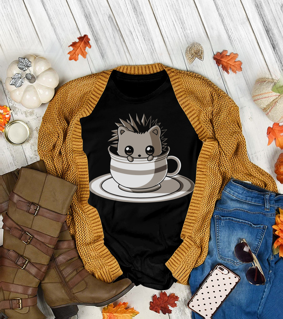 Perk Up Cute Hedgehog in Teacup T-Shirt