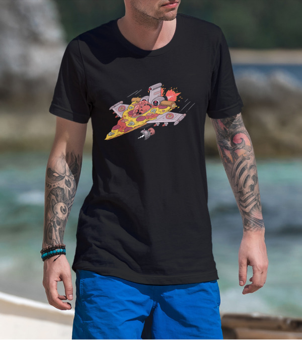 Pizza Jet Spaceship With Pepperoni And Cheese In Flight T-Shirt