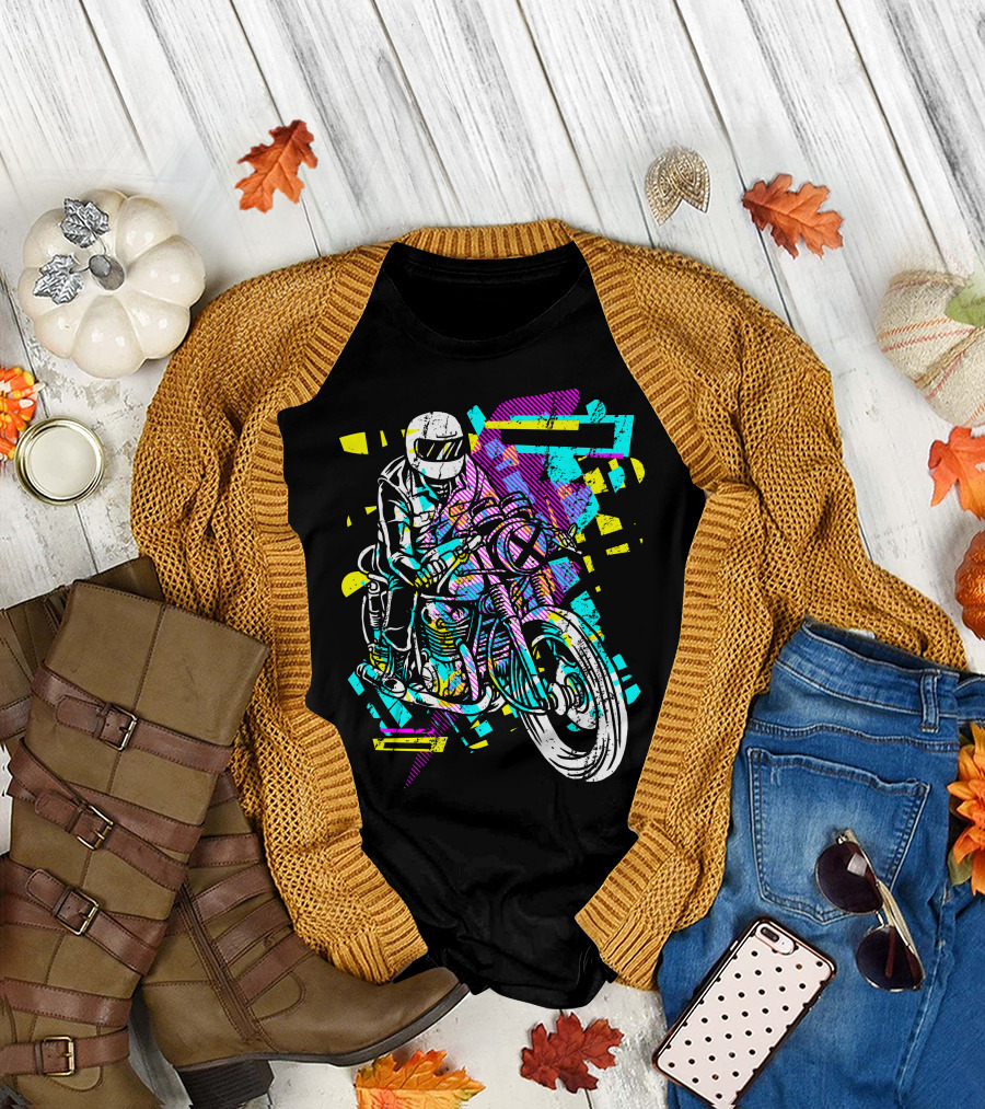 Pop Biker Neon Motorcycle Racer Graphics T-Shirt