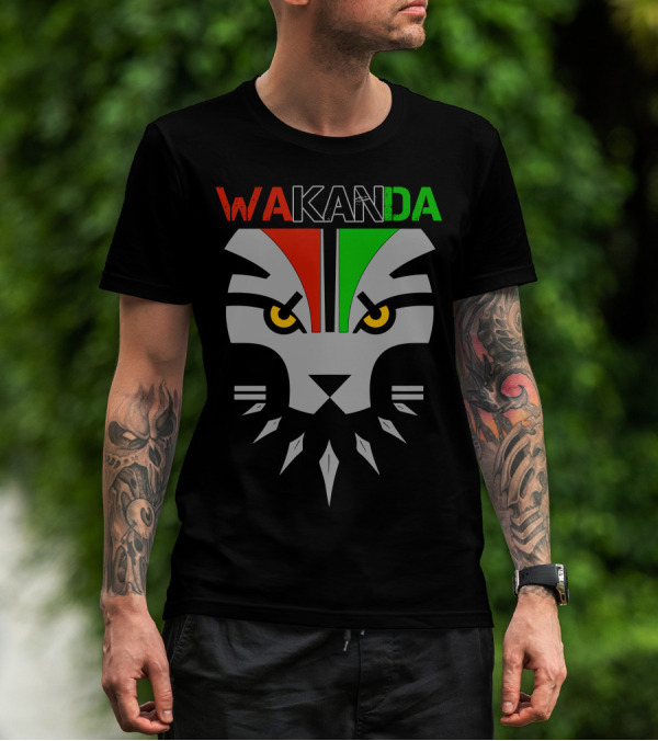 Wakanda Flag Redesign Lion Icon With Red Yellow Green T-Shirt