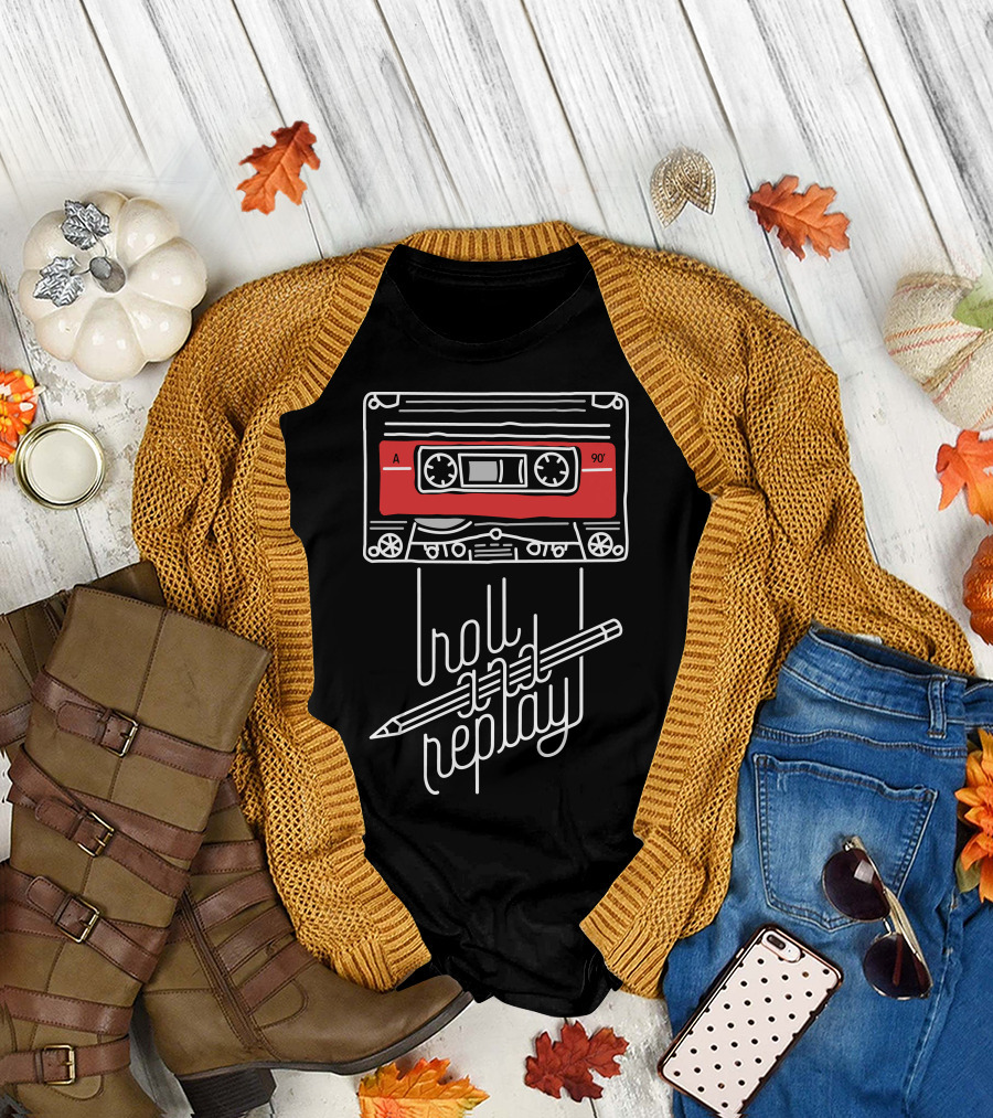 Roll And Replay Cassette Tape with Pencil T-Shirt