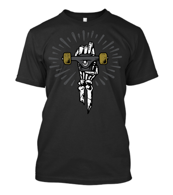 Skeleton Hand Holding Skateboard Truck With Radiant Lines T-Shirt
