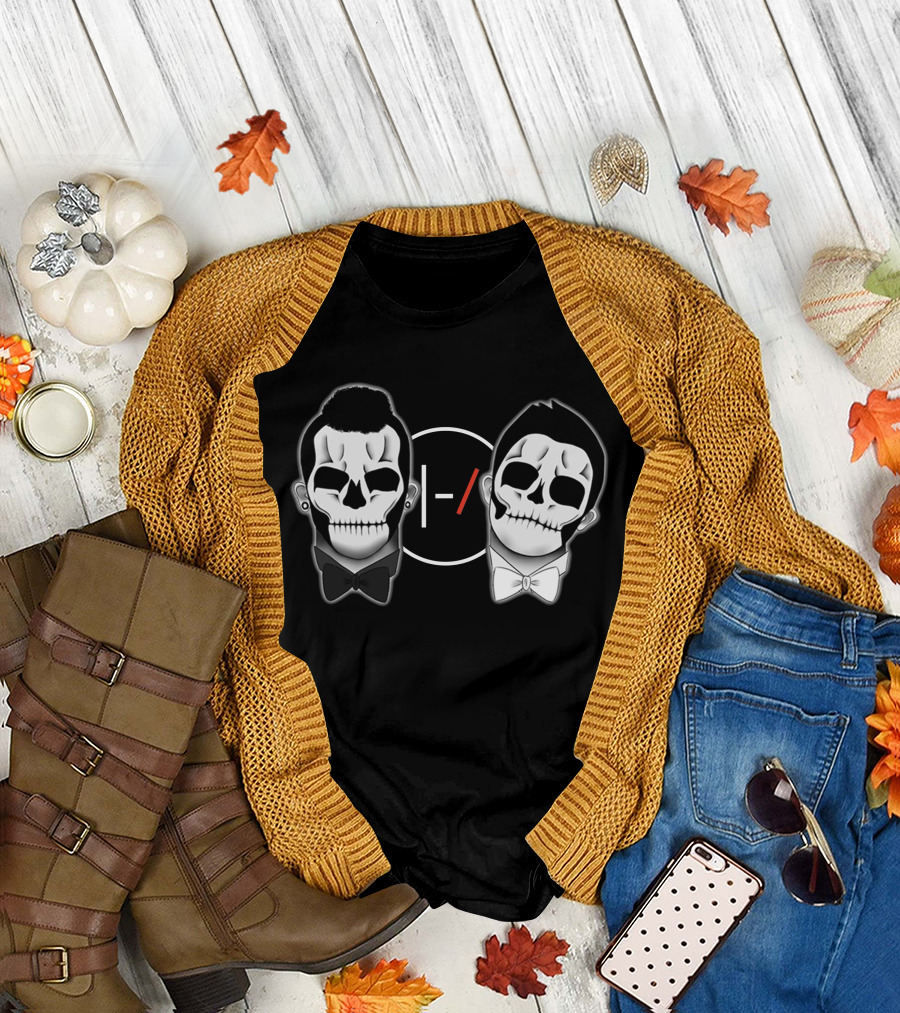 Two Skull Faces with Twenty One Pilots T-Shirt