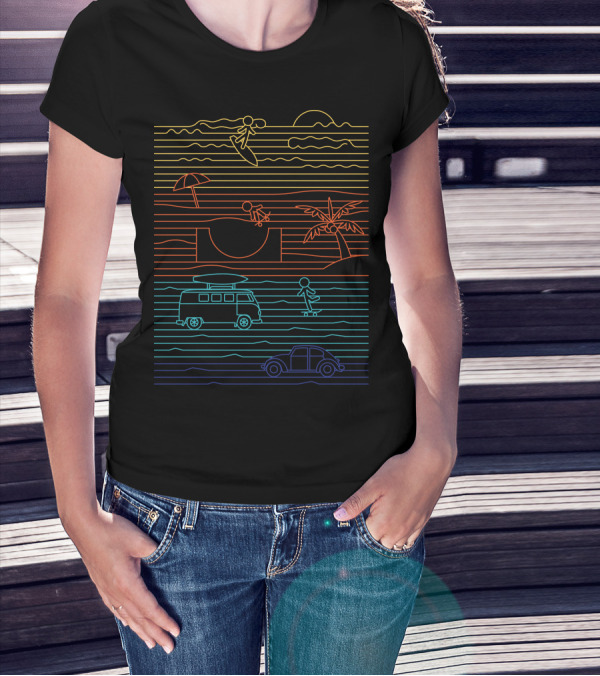 Summer Zone Line Surf Skate Beach Van Palm Lines T-Shirt