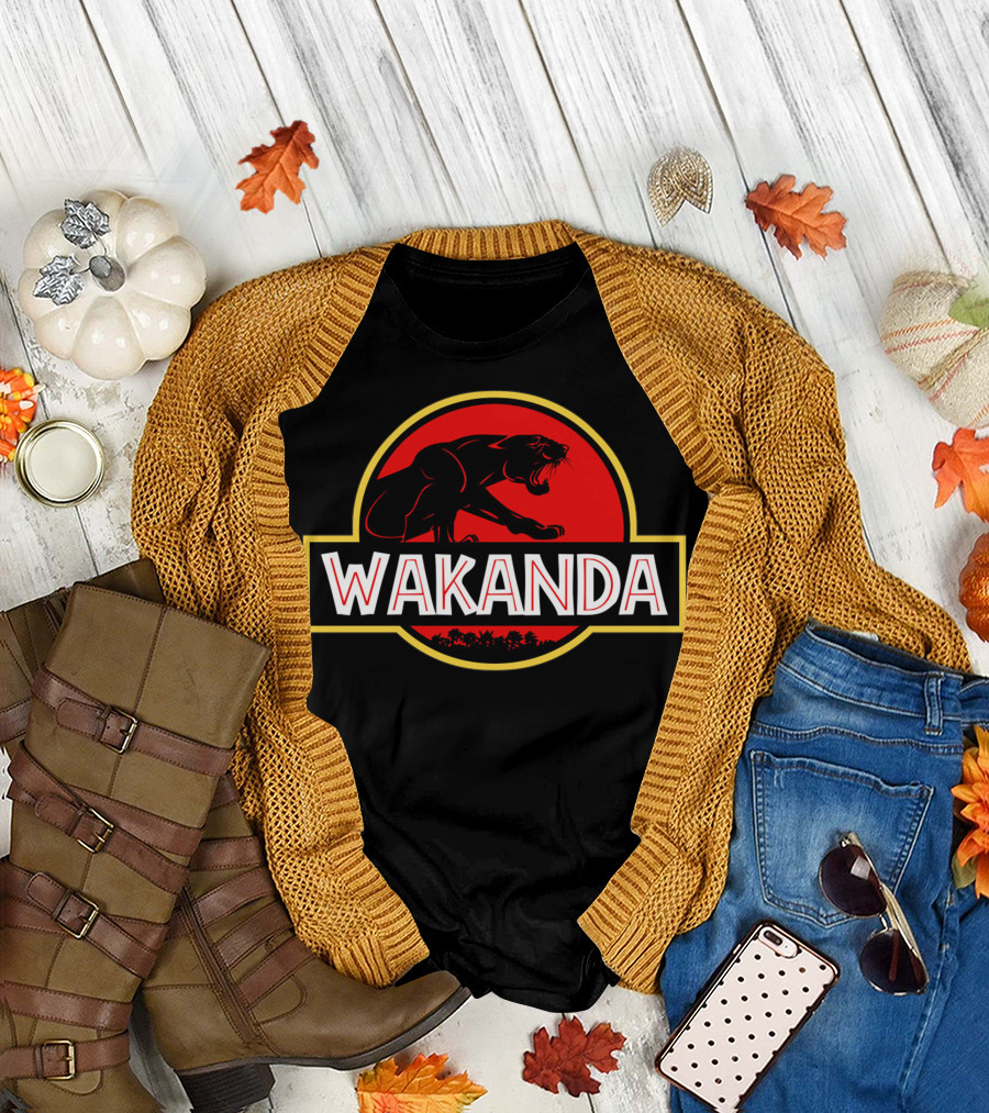 Wakanda Panther Jurassic Park Logo Mashup T-Shirt
