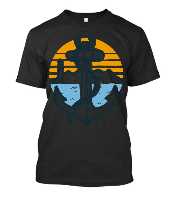 Anchor Point Nautical Sunset With Lighthouse And Mountains T-Shirt
