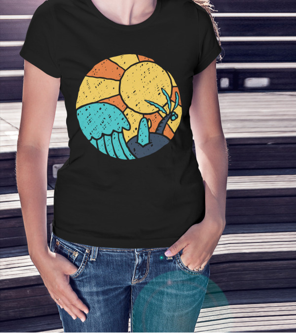 Beach Vibes Sun Wave Palm Tree T-Shirt