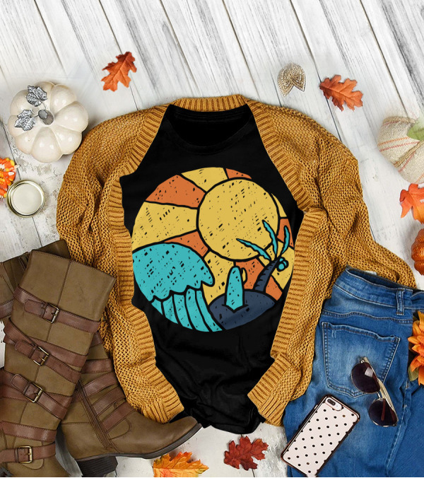 Beach Vibes Sun Wave Palm Tree T-Shirt