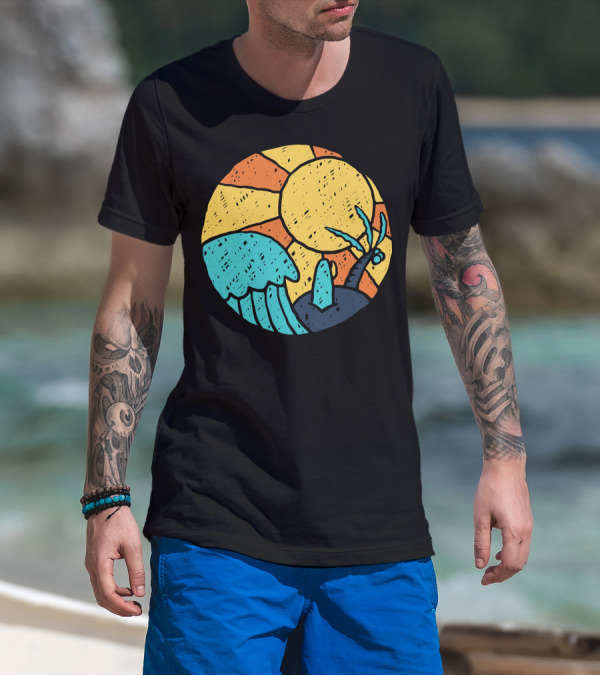 Beach Vibes Sun Wave Palm Tree T-Shirt