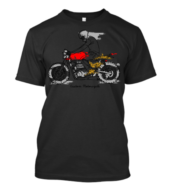 Custom Motorcycle Rider In Helmet With Red And Yellow Bike Detailing T-Shirt
