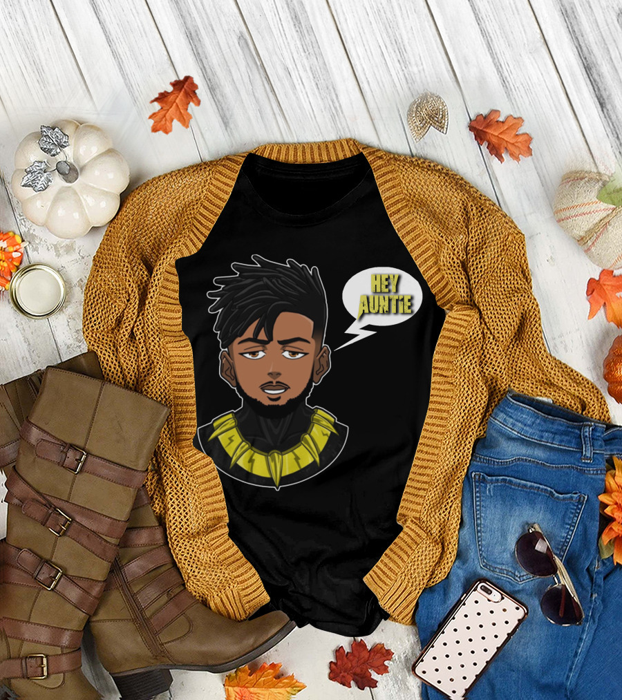 Hey Auntie Anime Style Character in Black and Yellow T-Shirt