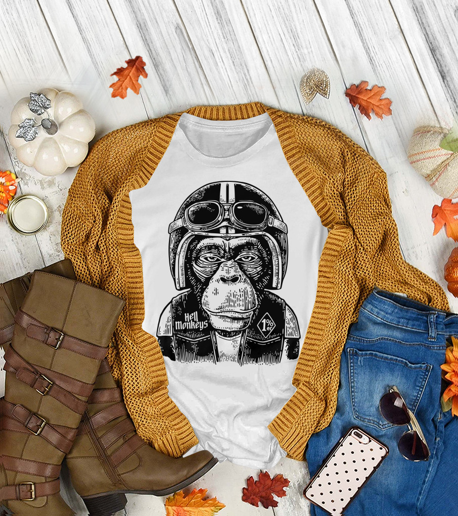 Hell Monkeys 1%er Motorcycle Biker Monkey T-Shirt