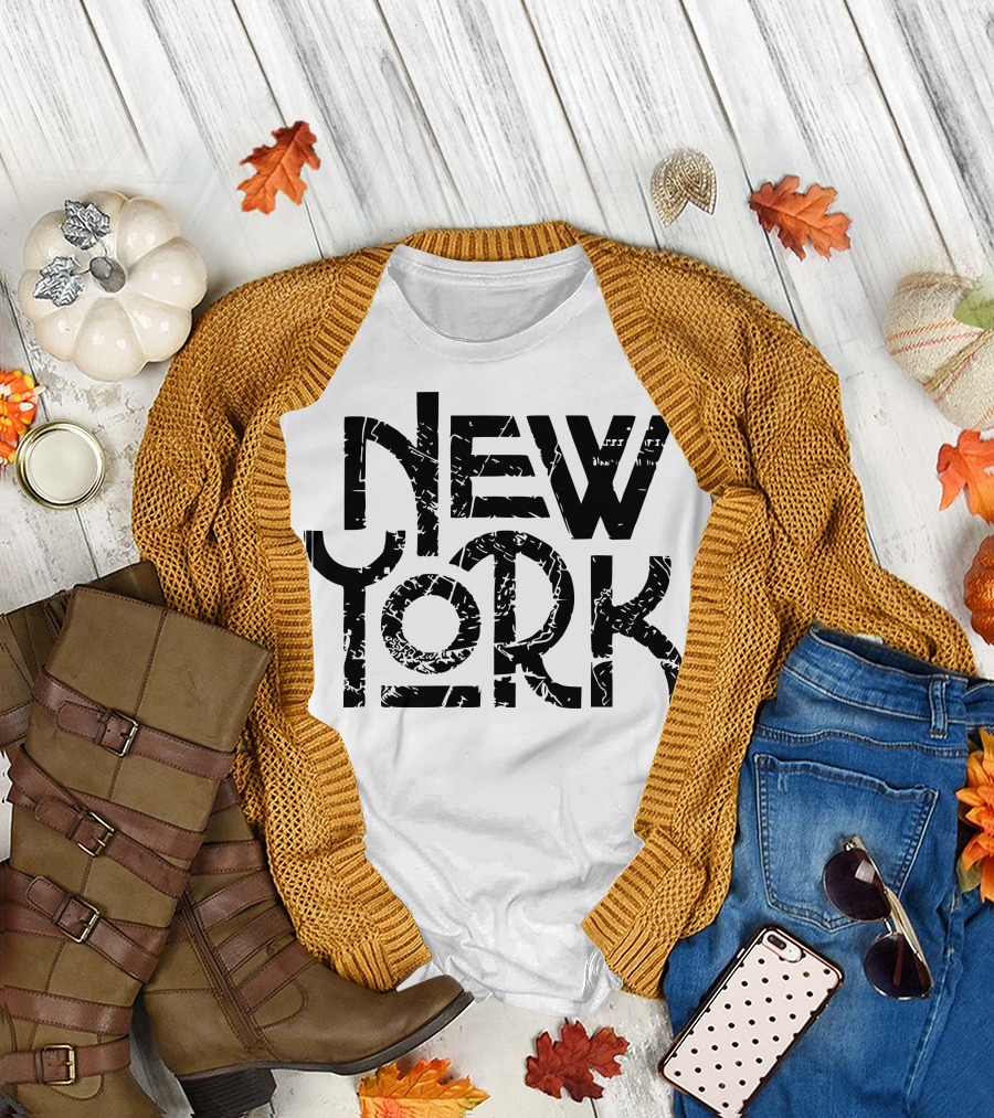 New York Text with Black Distressed T-Shirt