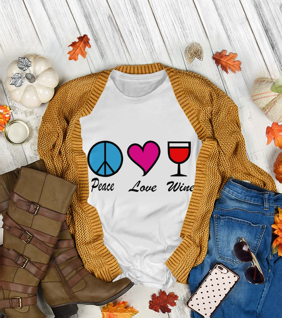 Peace Heart Glass Love Wine T-Shirt