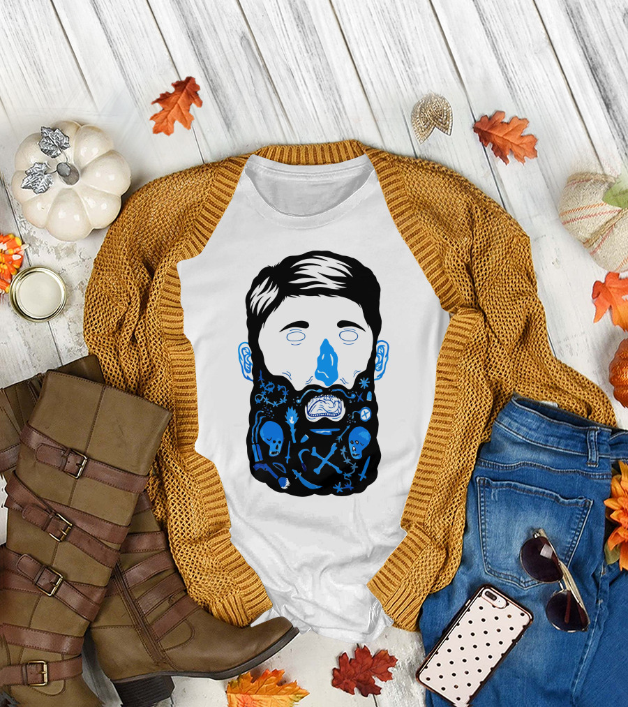 Pirate Skull Beard with Crossbones and Waves T-Shirt