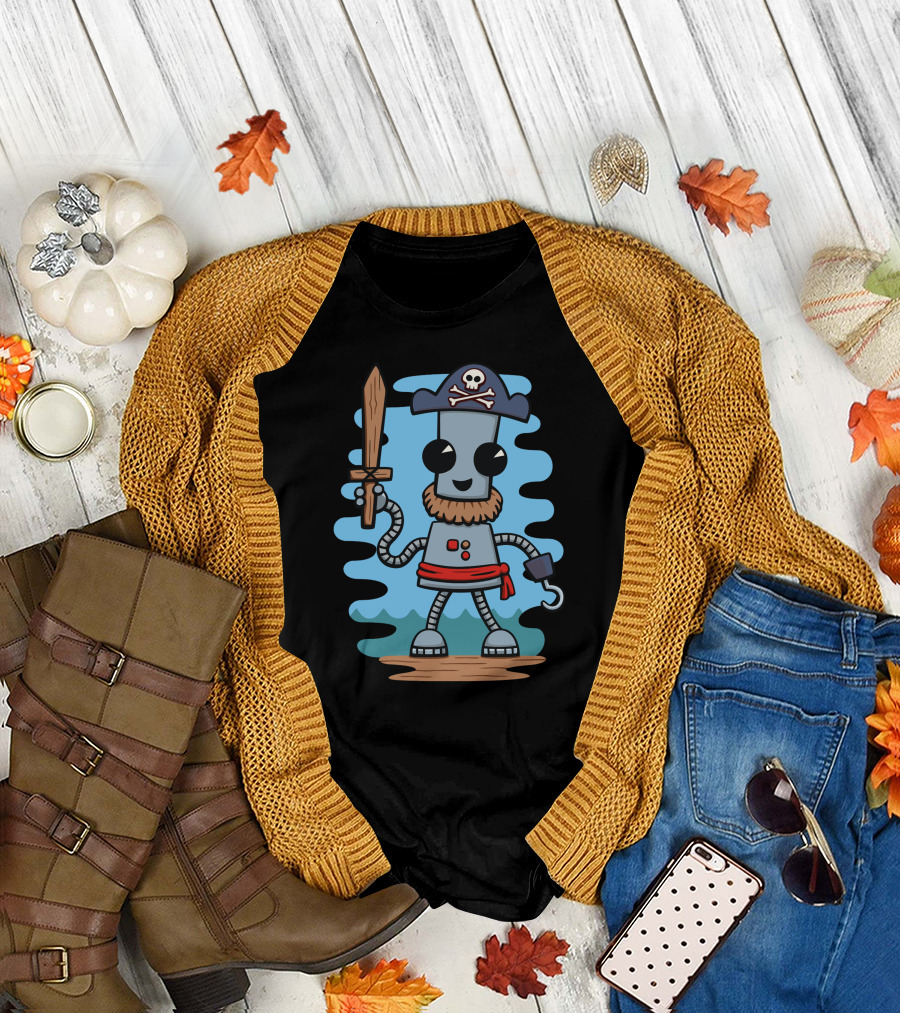 Pirate Ned Robot Buccaneer Adventure with Sword and Hook T-Shirt