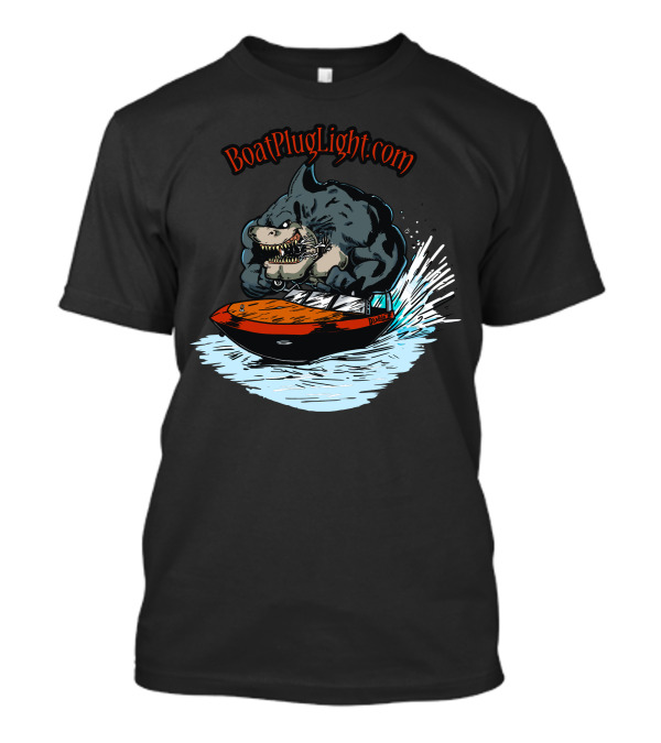 BoatPlugLight.com Shark Riding Speedboat T-Shirt