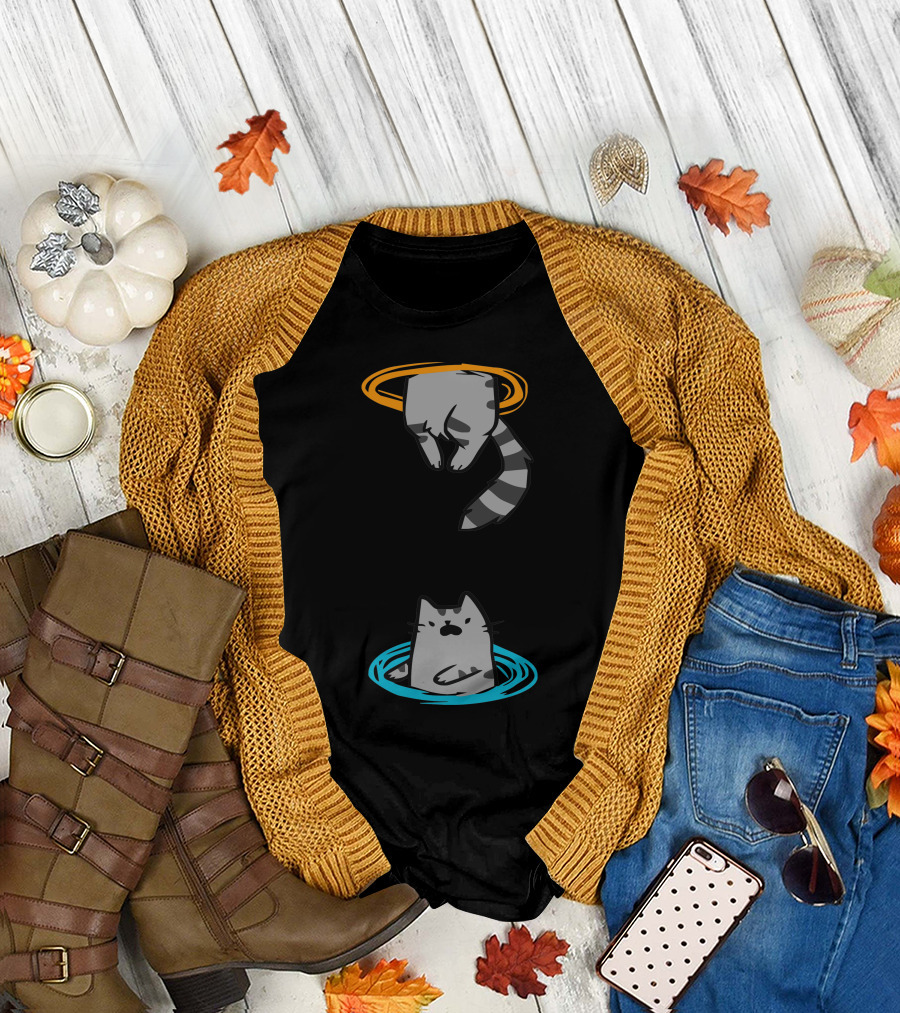 Portal Adventure: Cat Through Orange and Blue Rings T-Shirt
