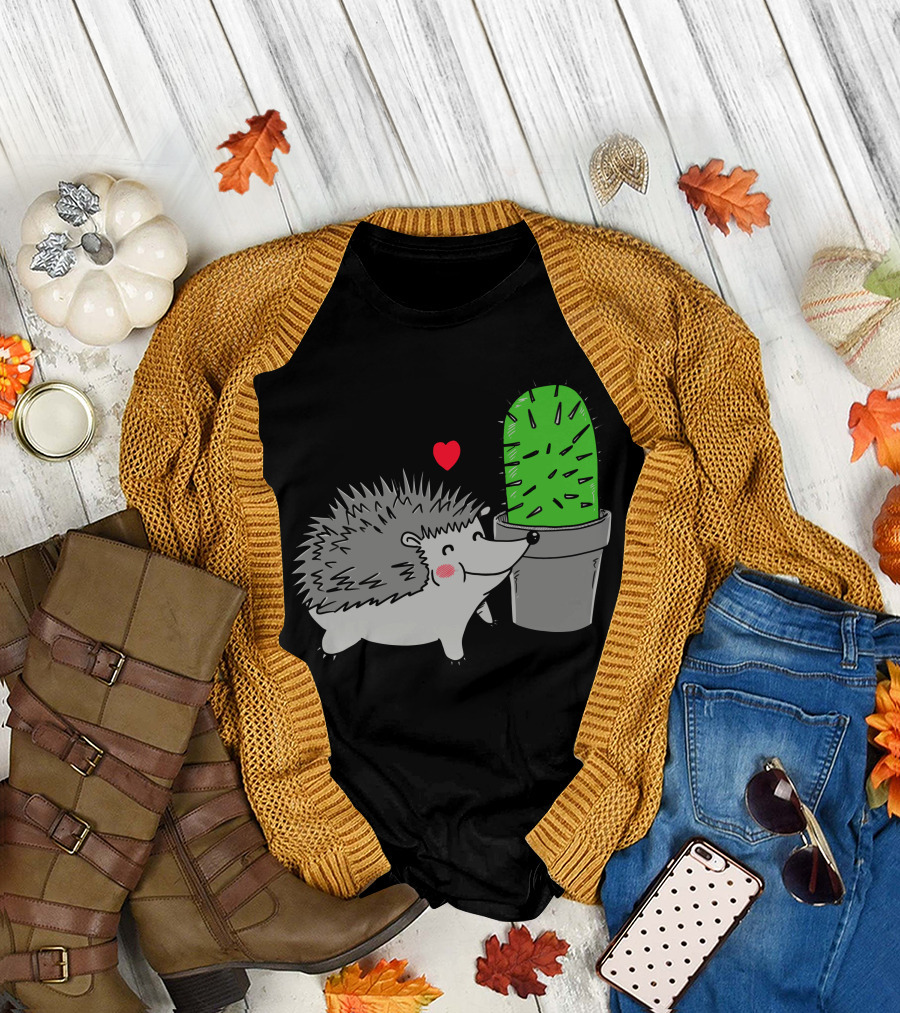 Prickly Love Hedgehog Cactus Heart T-Shirt