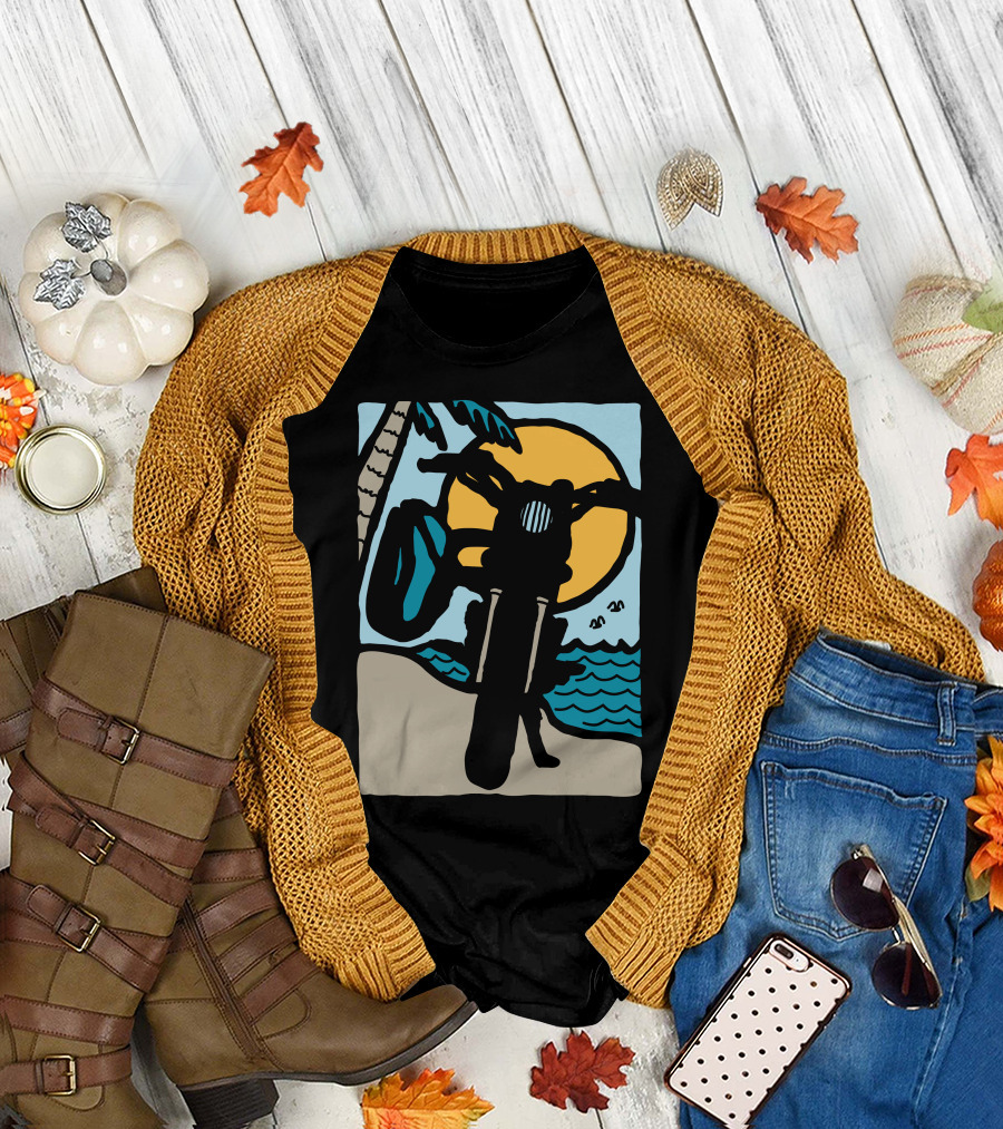 Ride And Surf Motorbike Sunset Beach Adventure T-Shirt