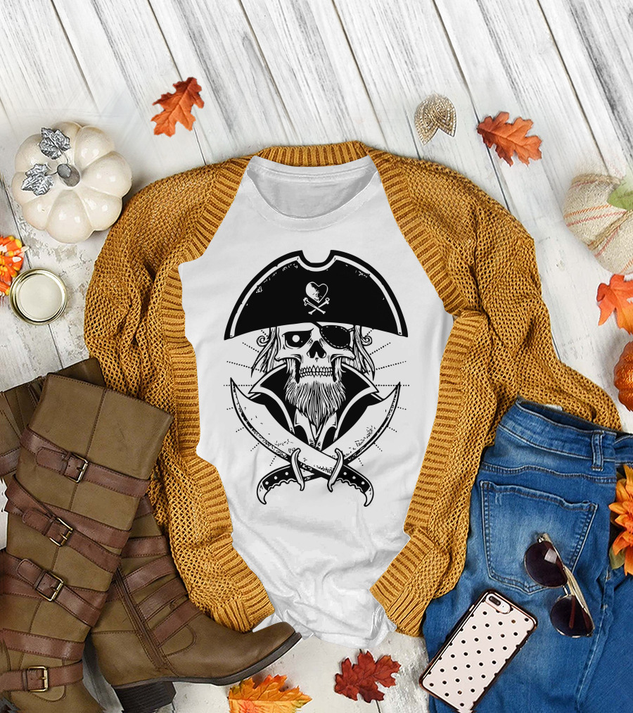 Pirate Skull With Beard and Crossed Swords T-Shirt