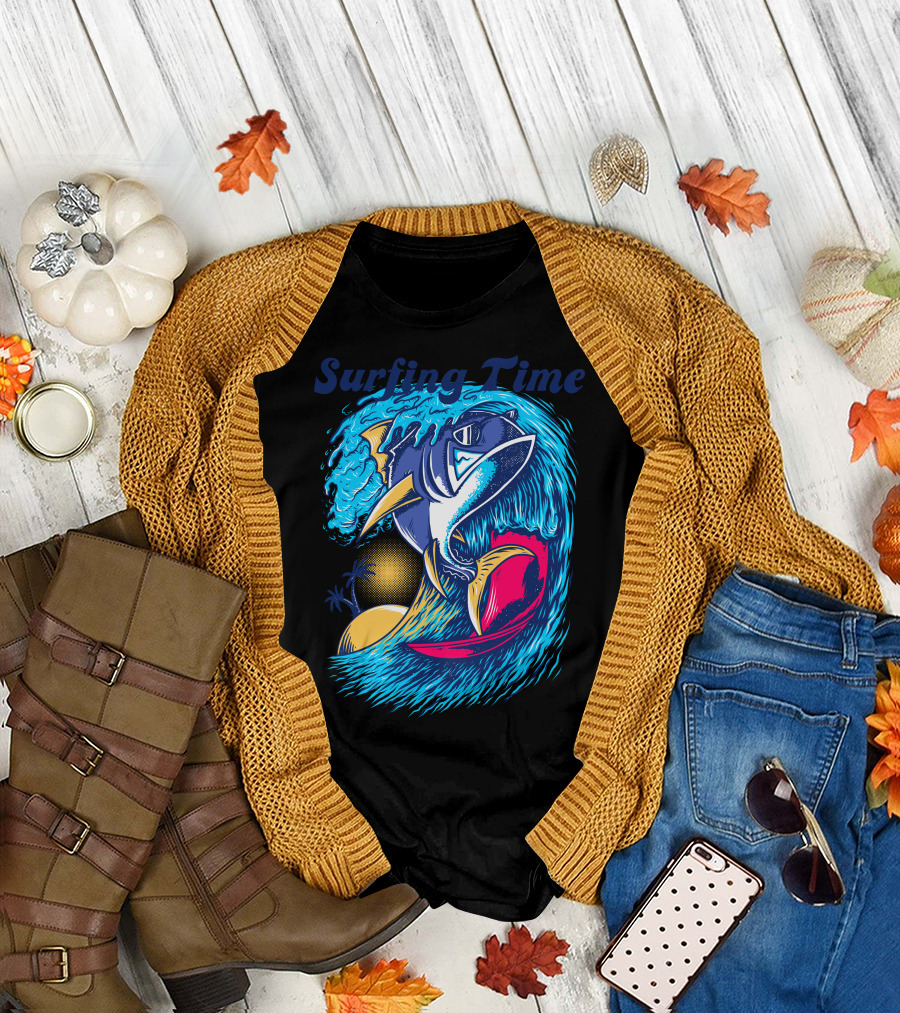 Surfing Time Shark Wave Ocean Adventure T-Shirt