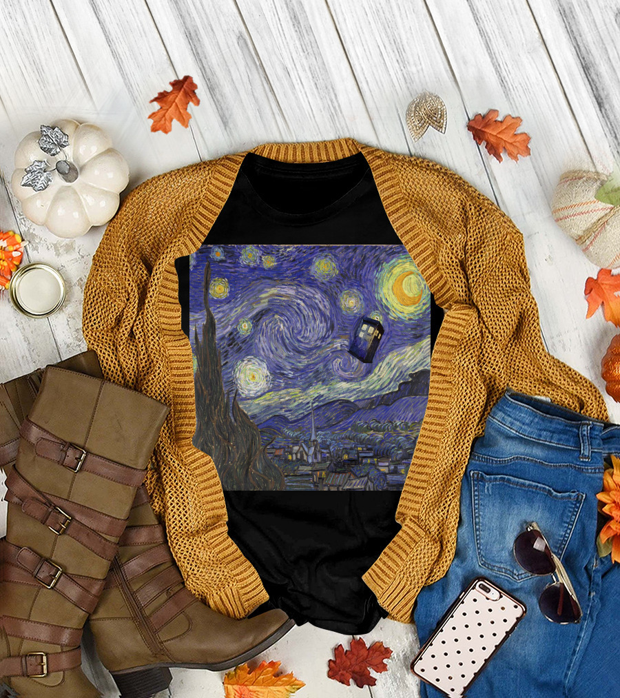 Tardis in Van Gogh Starry Night T-Shirt
