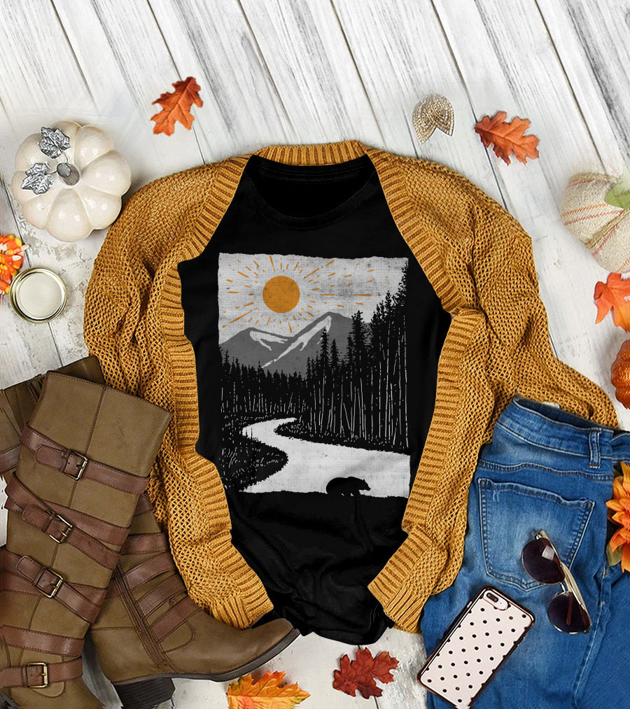Wild Bear in Forest Mountain Sunset T-Shirt