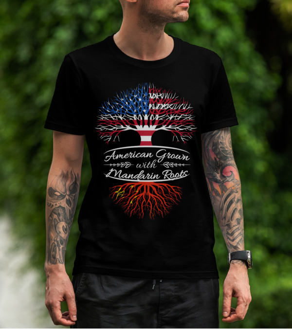 American Grown With Mandarin Roots Tree Flag T-Shirt