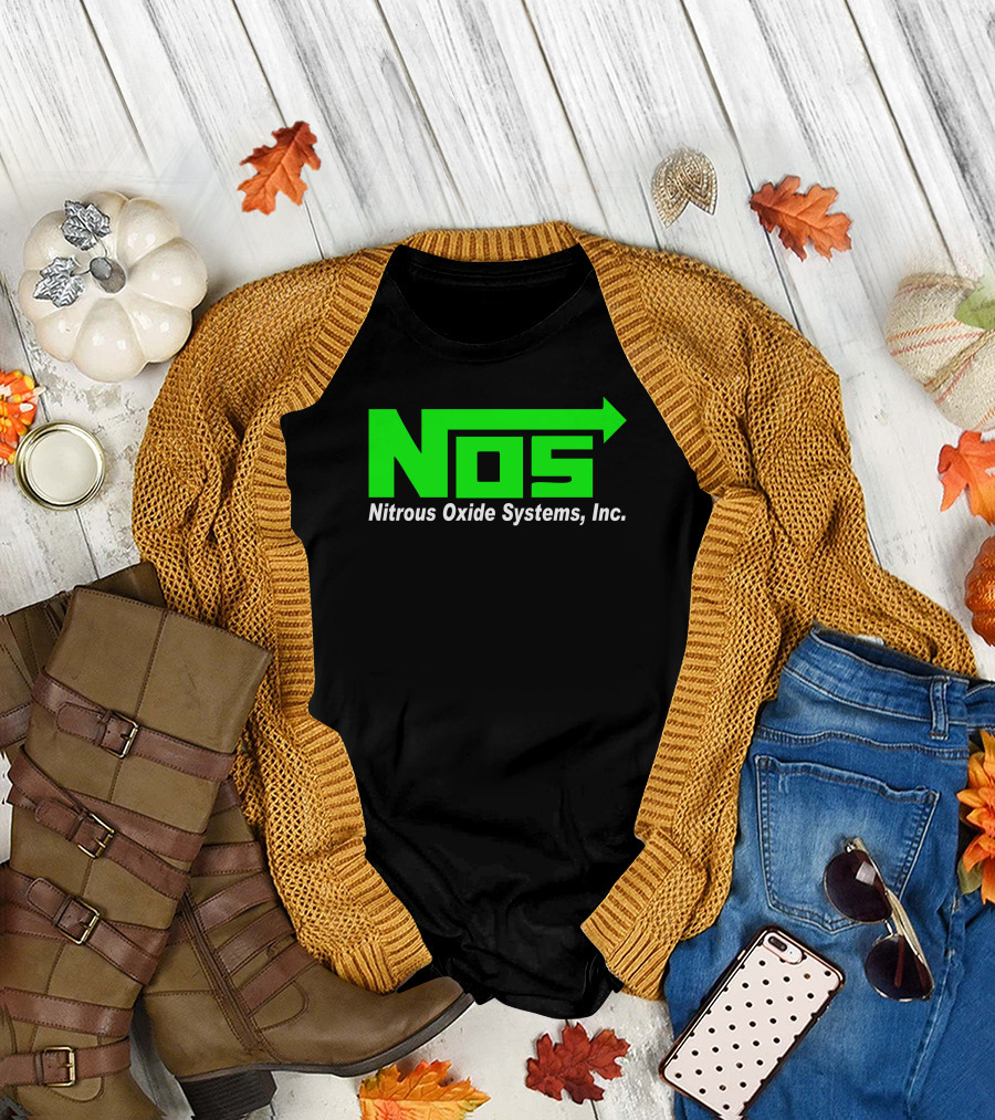 NOS Nitrous Oxide Systems Inc Branding Logo Green Arrow T-Shirt