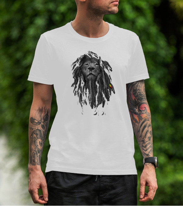 Rasta Lion Shadow Dreadlocks With Red Yellow Green Accent T-Shirt
