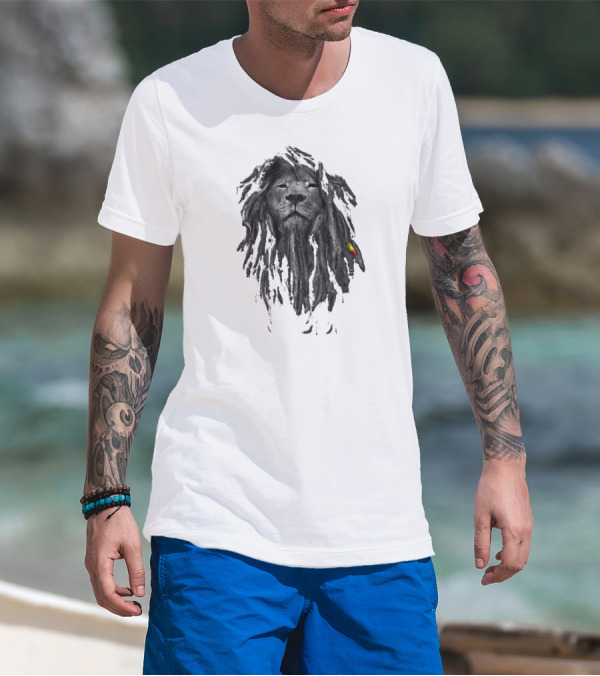 Rasta Lion Shadow Dreadlocks With Red Yellow Green Accent T-Shirt