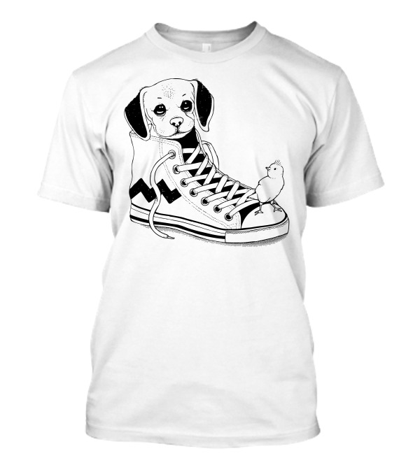 Beagle Puppy In Sneaker With Bird T-Shirt