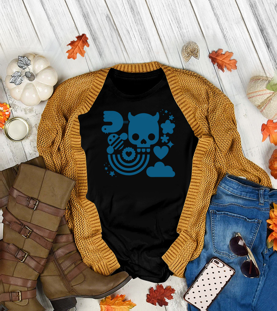 Bits And Pieces Bee Bird Cloud Heart Rainbow Skull Star Vector T-Shirt
