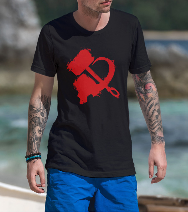Clash Of The Gods Red Hammer And Sickle Symbol Monochrome Iconic T-Shirt