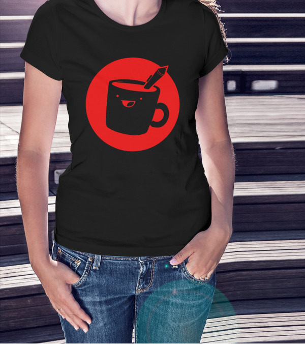 Drawfee Happy Mug With Pencil Icon On Red Circle T-Shirt