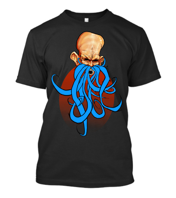 Evil Octopus Mustache Character With Blue Tentacles T-Shirt