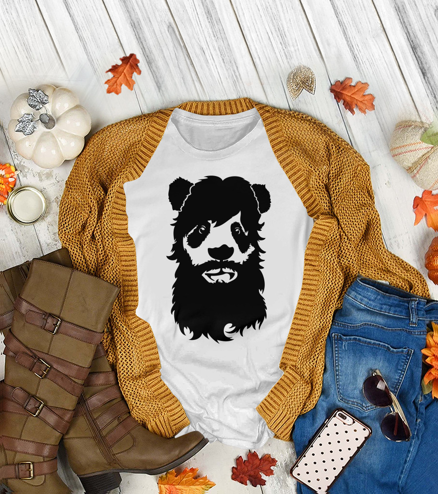 Panda Beard Silhouette Face Fusion T-Shirt