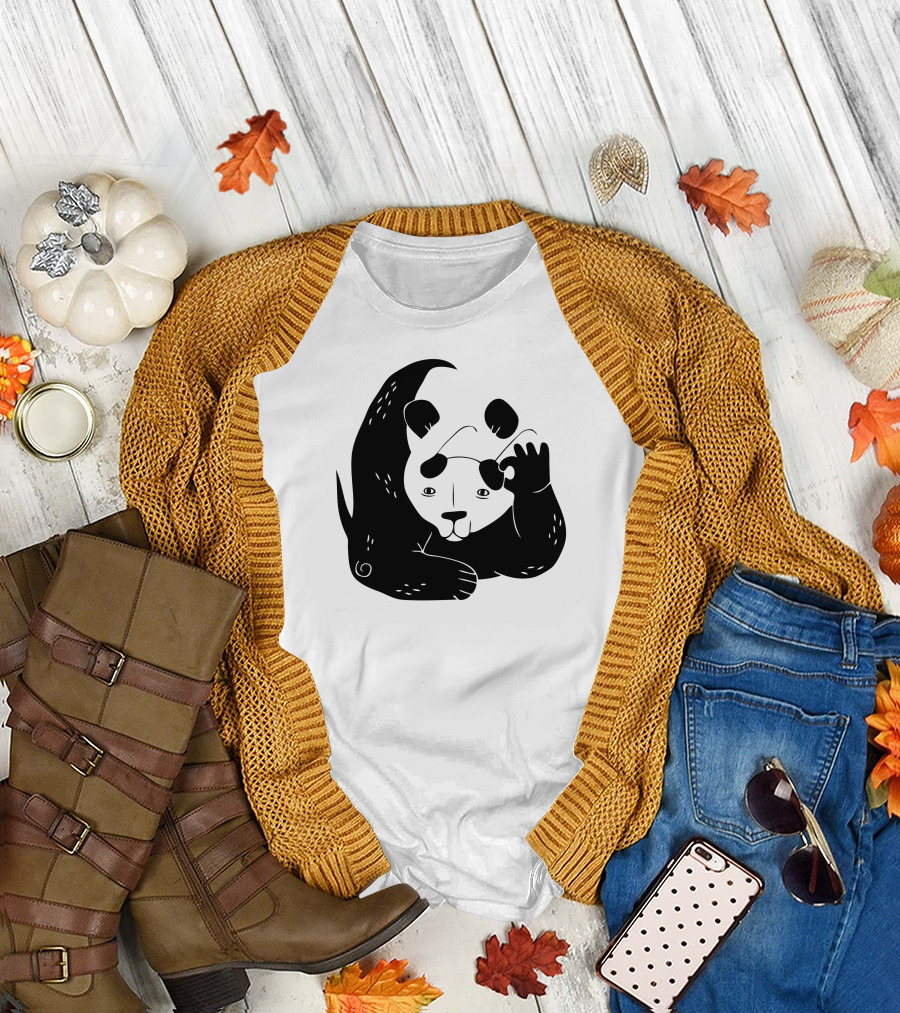 Panda Making Glasses Gesture T-Shirt