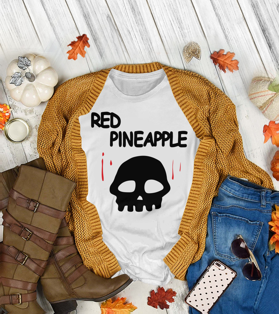 Red Pineapple Skull with Red Drips T-Shirt